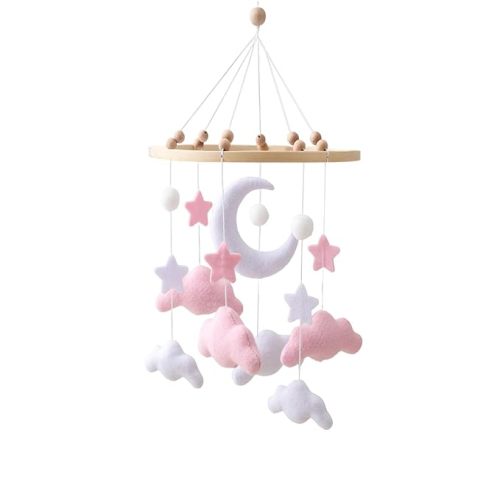 GOODMOM Sky Baby Mobile Dreamy Mobile for Baby Crib Handmade Felt Clouds and Moon Nursery Decor Gender-Neutral Crib and Ceiling Mobile in Twilight Theme for Newborns