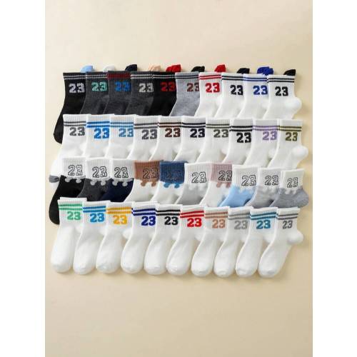 20 Pairs Random Kids Socks With Number 23 & Double Bar Ear Design, Breathable Milk Fiber Ankle Socks For Babies, Suitable For All Seasons Daily Wear | SHEIN USA