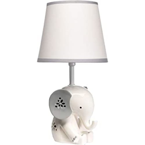 Lambs & Ivy Happy Jungle White/Grey Elephant Nursery Lamp with Shade & Bulb