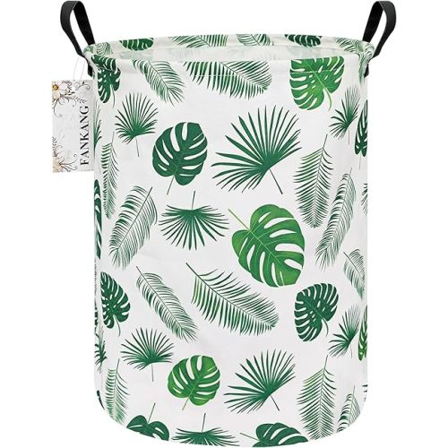 FANKANG Storage Basket, Nursery Hamper Canvas Laundry Basket Foldable with Waterproof PE Coating Large Storage Baskets for Kids Boys and Girls, Office, Bedroom, Clothes,Toys(Leaf)