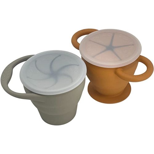 | Snack Attack I&II Baby Snack Cup Silicone | 2 pack | Collapsible Toddler Snack Cup (Fog and Honey Ginger)