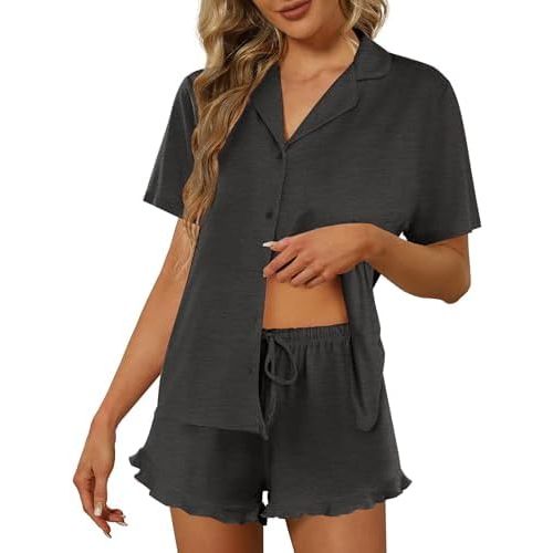 Ekouaer Pajamas Set for Women Short Sleeve Sleepwear Button Down Pjs Lounge Sets Soft Nightwear