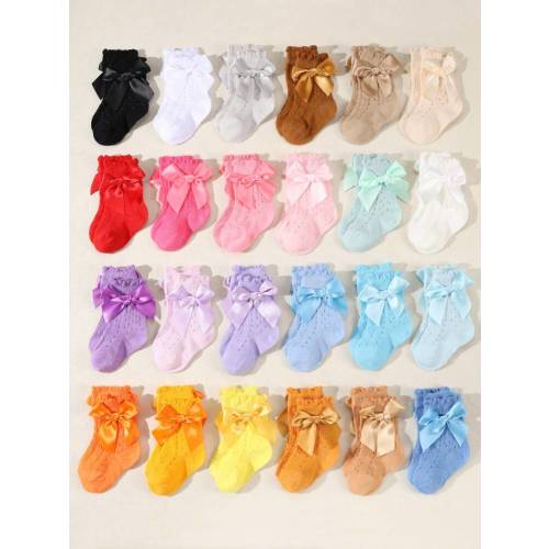 12 Pairs Baby/Toddler Mesh Bow Decor Random Color Breathable Comfortable Socks | SHEIN USA
