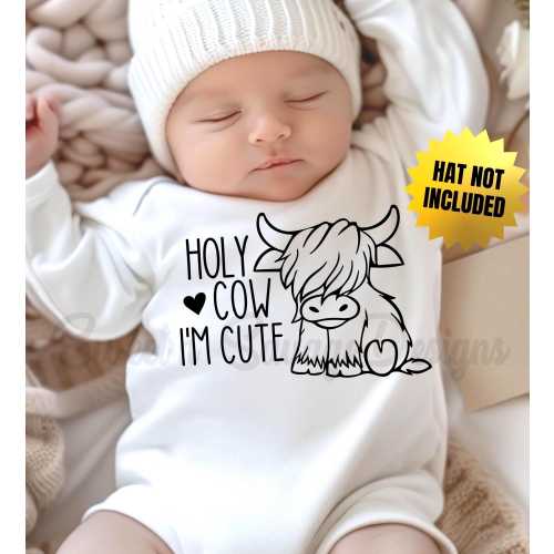 Holy Cow I'm Cute Onesie® | Highland Cow Onesies® | Gender Neutral Baby Shower Gift | Farm Animal Infant Bodysuits