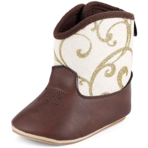 MK MATT KEELY Leather Western Boots Cowboy Bootie Soft Sole Non-Slip Crib Shoes for Baby Infant Toddler Girls Boys Newborn