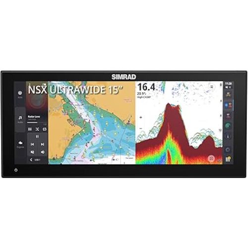 Simrad 000-16213-001, NSX Ultrawide 3015UW Smart Chartplotter/Fishfinder/MFD w/Active Imaging 3-in-1 Transducer and C-MAP Discover X Chart, 15 Inch Display, Black