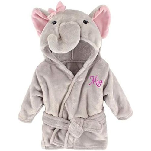 Personalized Baby Bathrobe – Custom Name or Monogram Embroidery – Soft Plush Robe for Newborns & Infants – Baby Shower for Boys & Girls – Bath Time Essential (Pink Elephant)