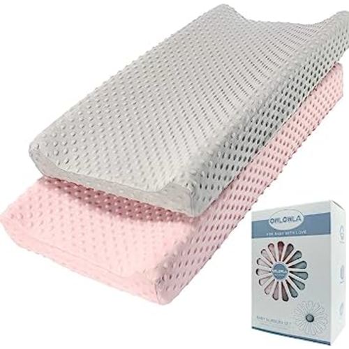Owlowla Changing Pad Cover, Soft Minky Dots Changing Table Sheets for Baby Boy and Girl 2Pack (Grey/Pink)