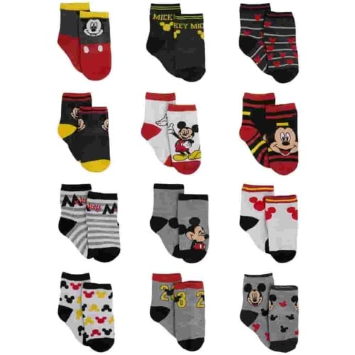 Disney Infant Boys' Toy Story, Pooh, Mickey Mouse 12 Pair Socks Set, Age 0-24 Months
