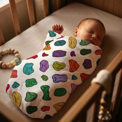 Rock Climbing Baby Blanket | Colorful Climbing Holds Nursery Swaddle (30" x 40")
