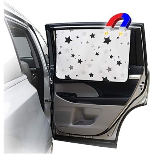 ggomaART Car Side Window Sun Shade - Universal Reversible Magnetic Curtain for Baby and Kids with Sun Protection Block Damage from Direct Bright Sunlight, and Heat - 1 Piece of Black Stars