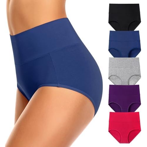 OLIKEME High Waisted Underwear for Women Tummy Control Cotton Panties Postpartum Ladies Briefs Multipack