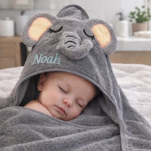 Personalized Baby Hooded Towel, Cute Animal Baby Towel, Soft Absorbent Kids Bath Towel, Baby Shower Gift, Newborn Gift