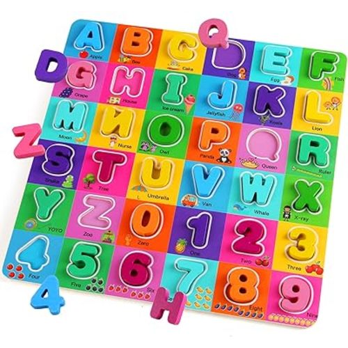 Wooden Alphabet Puzzles Ages 3-5, Alphabet and Number Puzzle with ABC Learning for Kids Ages 3 4 5, Preschool Learning Toys with Chunky ABC Puzzle Board for Girls Boys Kindergarten