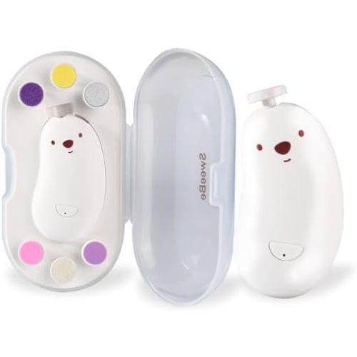 Baby Nail File Electric, Gentle Rechargeable Nail Trimmer, Baby Nail Clippers Grooming Kit Manicure Set for Infant Toddler or Adults, 6 Grinding Head Replacement Pads White