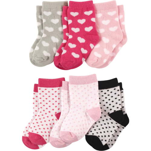 Patterned Crew Socks, 6-Pack (Baby Girls)