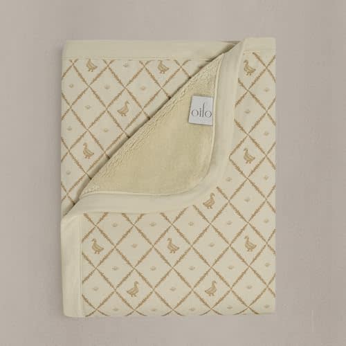 Oilo Baby Blanket, Luxury Soft Plush Chenille Backing & Turkish Cotton Jersey Print, Double Layered, 30" x 40", Rolled Jersey Edge Trim, Machine Washable, Infant or Toddlers, Butter Yellow Duck