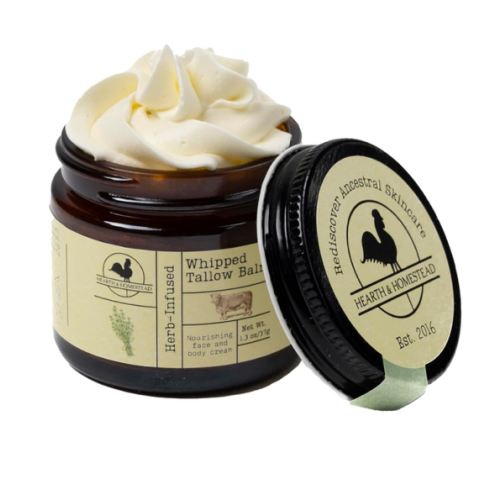 Handmade Whipped Tallow Balm (Unscented/Herb-Infused) - Organic Body Butter with Infused Olive Oil, for Eczema, Rosacea, Baby - 1.3 oz