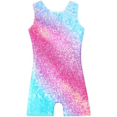 Leotards for Girls Gymnastics Toddler Dance Biketards Mermaid Unicorn Athletic Dance Wear Shiny Rainbow Blue Hotpink