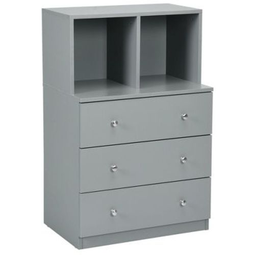 Costway 3 Drawer Dresser W/ Cubbies Storage Chest for Bedroom Living Room Grey