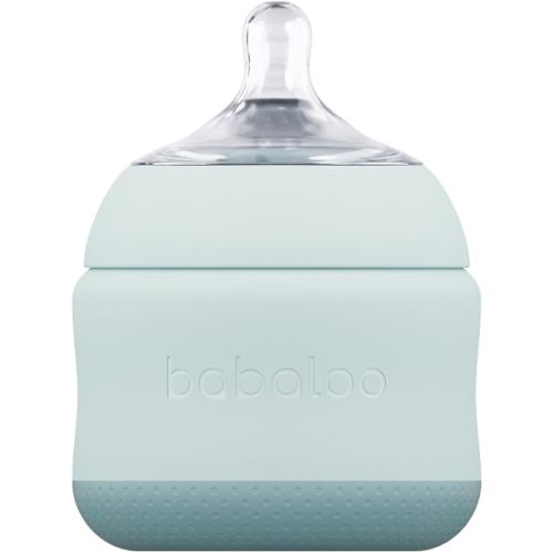 Babaloo Baby-Led Silicone Baby Bottle, Airless, Anti-Colic, 360° Gravity-Free Feeding, Reduces Gas & Spit-Up, 100% Platinum Food-Grade Silicone, 8oz, 1 Pack - Bleu