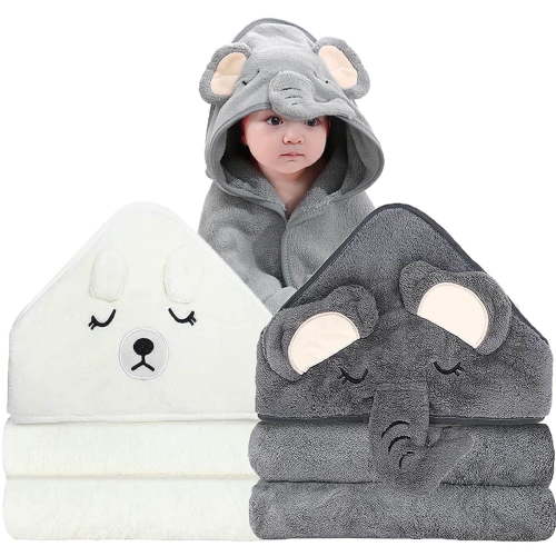 2pcs Baby Hooded Towels Soft Cotton Baby Bath Towel Highly Absorbent Bathrobe Blanket Warm Toddlers Shower Gifts for Boys Girls,31.5 x 31.5"