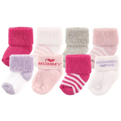 Luvable Friends Newborn and Baby Terry Socks, Pink Mommy