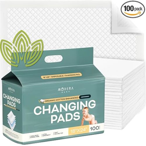 Organic Cotton Enhanced Disposable Changing Pad Liners | Large 18x24 Hypoallergenic Ultra Absorbent Waterproof Super Soft Quilted Underpads for Baby Diaper Table/Travel, Leak Proof Mess Free 100-Pack