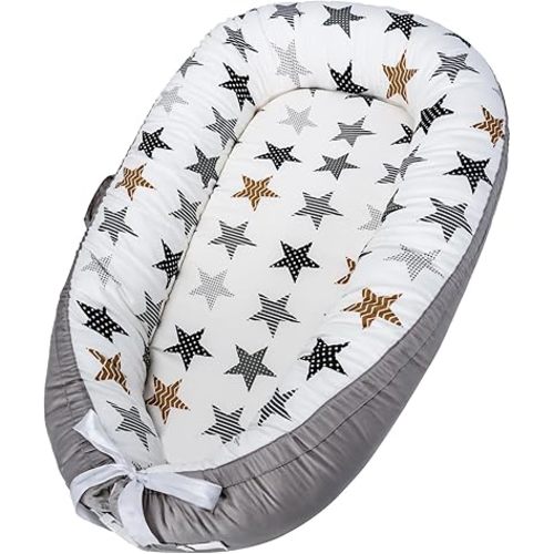 Infant Support Cushions | Baby Lounger | Organic Cotton Infant Lounger | Reversible, Adjustable & Portable Floor Lounger | Supervised Use | Soft, Breathable, Washable Cover(Star)