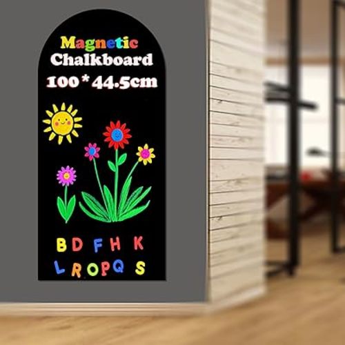Magnetic Chalkboard Wall Arch Decal 39.3"x17.5" Contact Paper Peel and Stick for Walls Self Adhesive Magnetic Wall Board Sticker with 36 Magnet Letters for Kid Black Chalk Board Wallpaper Roll