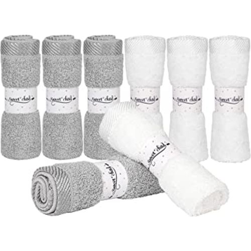 Sweet Child 8-Pack Baby Washcloths -Super Soft Rayon,Wash Cloths for Newborn,Infants and Kids, Bath Baby Towels, for Body and Face (Grey/White)