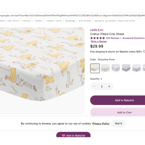 Storytime Pooh Cotton Fitted Crib Sheet