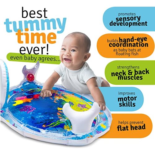 Splashin'kids Inflatable Tummy Time Premium Water mat with Mirror and rattles Infants Toddlers The Perfect Fun time Play Activity Center Your Baby's Stimulation Growth