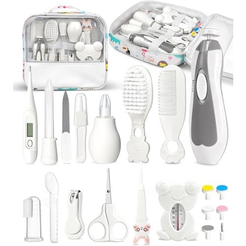 Baby Healthcare and Grooming Kit, Electric Safety Nail Trimmer Baby Nursery Kit, Newborn Care Kits with Hair Brush Comb for Newborn Infant Toddlers Baby Boys Girls Kids, Baby Shower Gifts (White)