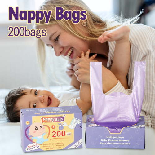 200 Count Disposable Bags Plastic Nappy Bags with Handles Scented for Student Nappy Disposal Nursery and Travel Use Changing Station Supplies