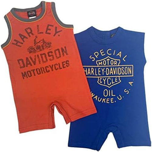 Harley-Davidson Baby Boys' 2-Pack Infant Sleeveless Romper Set - Orange & Blue