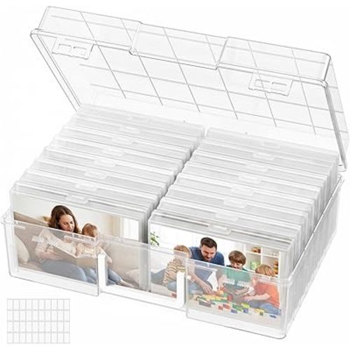 Lifewit 16 Pcs Photo Storage Box, Photo Albums 4x6 Pictures, Acid-Free Stackable Case with Labels, Trading Card Container for Sticker, Seed, Scrapbooking, Craft, Diamond Art, Classroom Supplies, Clear
