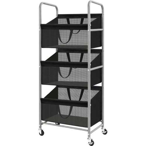 STO STO 3-Tier Vertical Rolling Laundry Hamper, Removable Bags, Black Mesh