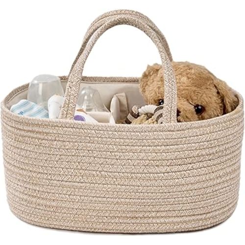 Diaper Caddy Organizer, Empty Gift Basket for Newborn Essentials, Baby Storage Basket, Stylish Gift Bag for Baby Shower, Boys and Girls - Small, Oatmeal
