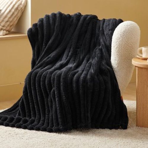 Bedsure Black Throw Fleece Blanket for Couch, Super Soft Cute Small Fleece Throws for Girls, 50x60 inches, Wider Striped Design