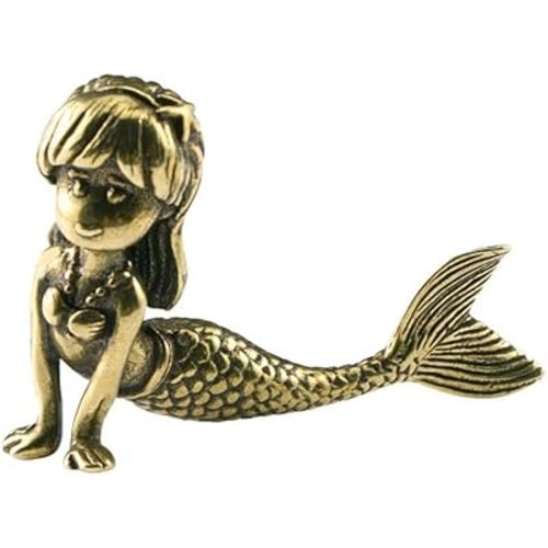 Wwxuanke 1Pcs Solid Copper Simulation Mermaid Decorations Brass Miniature Figurines Desk Decoration Crafts Gift Animal Home Living Room Ornaments, 2.24in × 1.65in × 0.67in (CA1437)