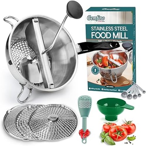 Stainless Steel Food Mill With 3 Milling Discs,Ergonomic design Rotary hand crank Food Mills For Tomato Sauce,Potatoes,Jams,canning, Dishwasher Safe,Includes Multifunctional Spoon,Blue D
