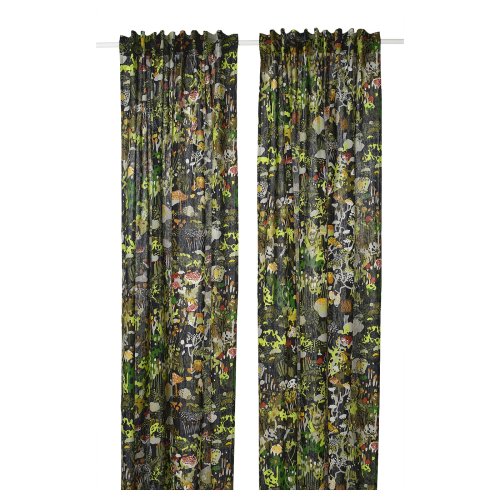 STOCKHOLM 2025 Curtains, 1 pair - black multicolor/with heading tape 57x98 "