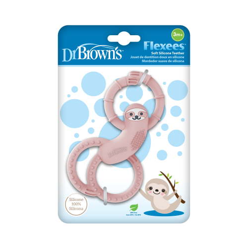 Dr. Brown's Flexees Baby Teether, Pink Sloth, 100% Silicone, Infant-Toddler, 1-Pack