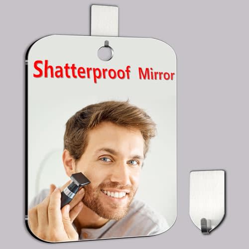 Shower Mirror for Shaving, Larger 11 x 8 Inches Mirror for Wall Hanging Kids Safety, Frameless Portable Travel Camping Mirrors, Unbreakable Handheld Locker Shave Mirrors, Makeup Plastic, Bathroom