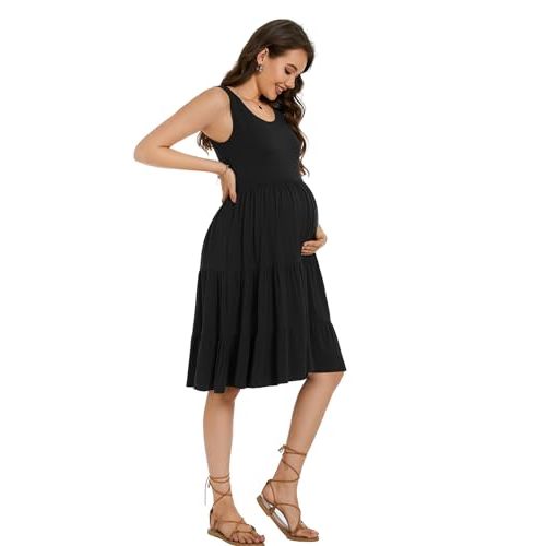 Smallshow Women's Maternity Dress Sleeveless Ruffle Tank Pregnancy Clothes