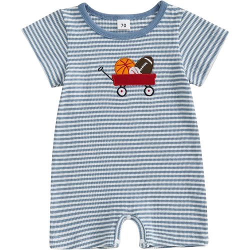 Baby Boy Striped Jumpsuit Football/Fire Truck Waffle Knit Romper