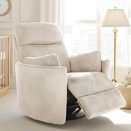 Oversized Rocking Chair Nursery, Power Swivel Rocker Recliner Chair for Adults, 23" Extra Wide Recliner for 400LBS, for Bedroom, Living Room, Beige