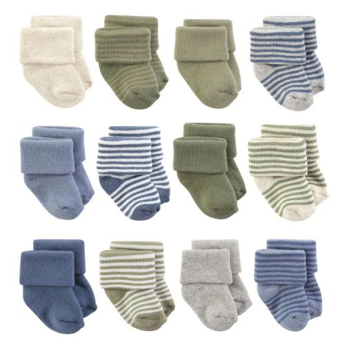 Hudson Baby Basics Infant Baby Cozy Terry Baby Sock 12-Pack, Coastal Stripe, 0-6 Months