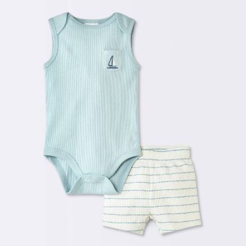 Baby Boys' 2pc Sailboat Bodysuit and Shorts Set - Cloud Island™ Blue 3-6M
